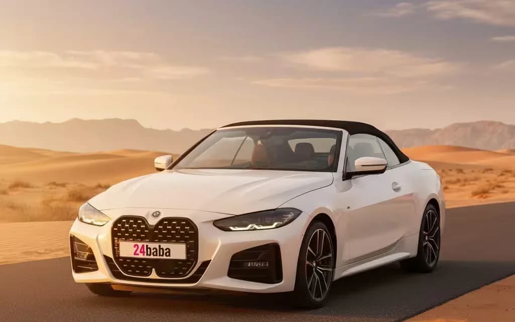Bmw 420 2023 White front view with headlights – rental in Dubai