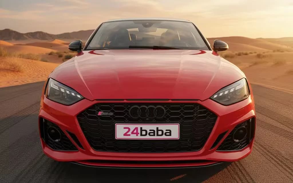 Audi Rs5 2021 Red front view with headlights – rental in Dubai