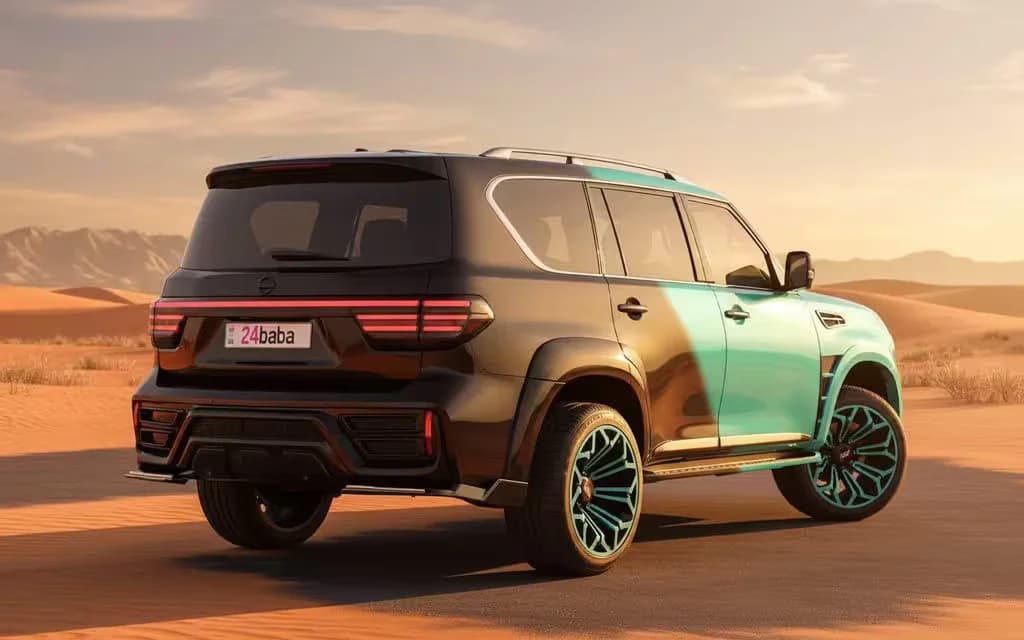Nissan Patrol 2020 Blue rear view showing taillights – rental in Dubai