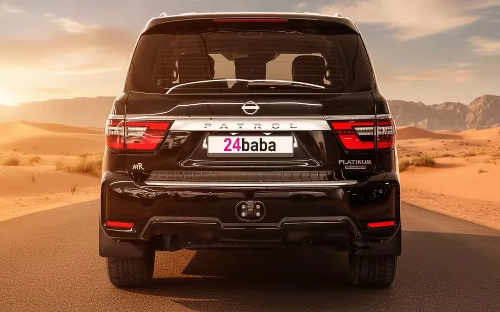 Nissan Patrol 2025 Black rear view showing taillights – rental in Dubai