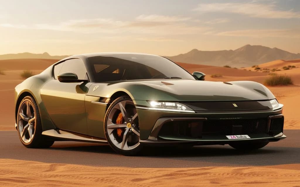 Ferrari 12Cilindri 2023 Green front view with headlights – rental in Dubai