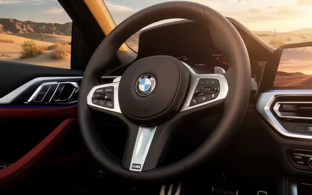 Bmw 420 2023 model badge close up – rental in Dubai