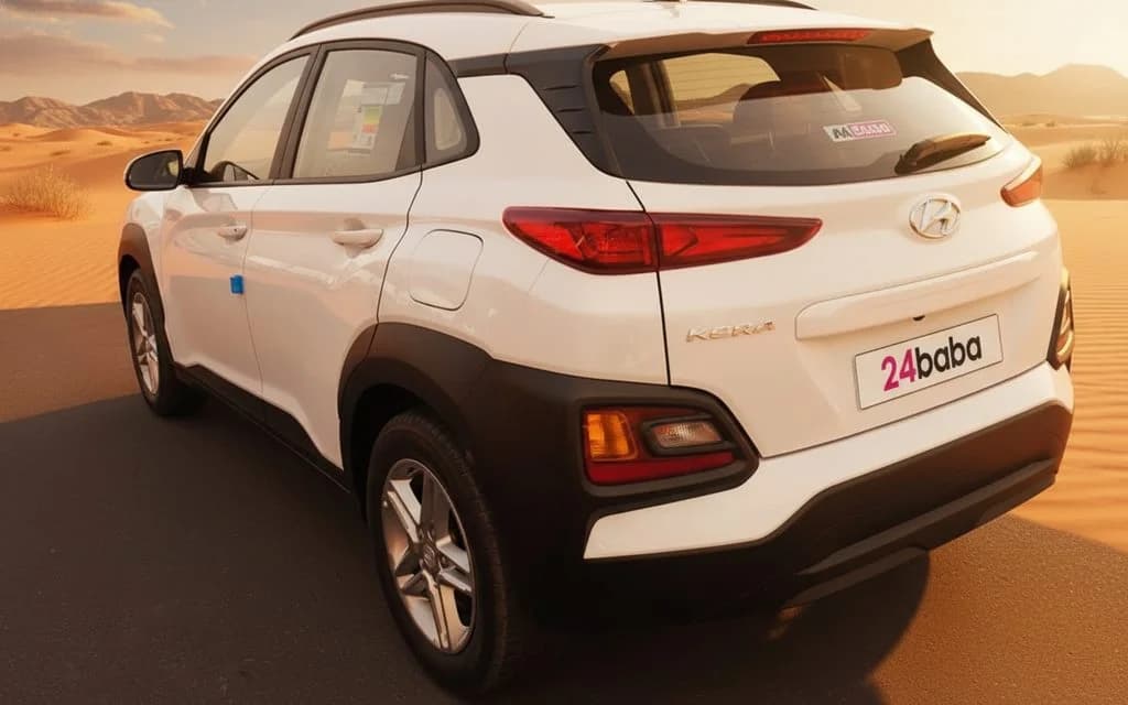 Hyundai Kona 2020 White rear view showing taillights – rental in Dubai