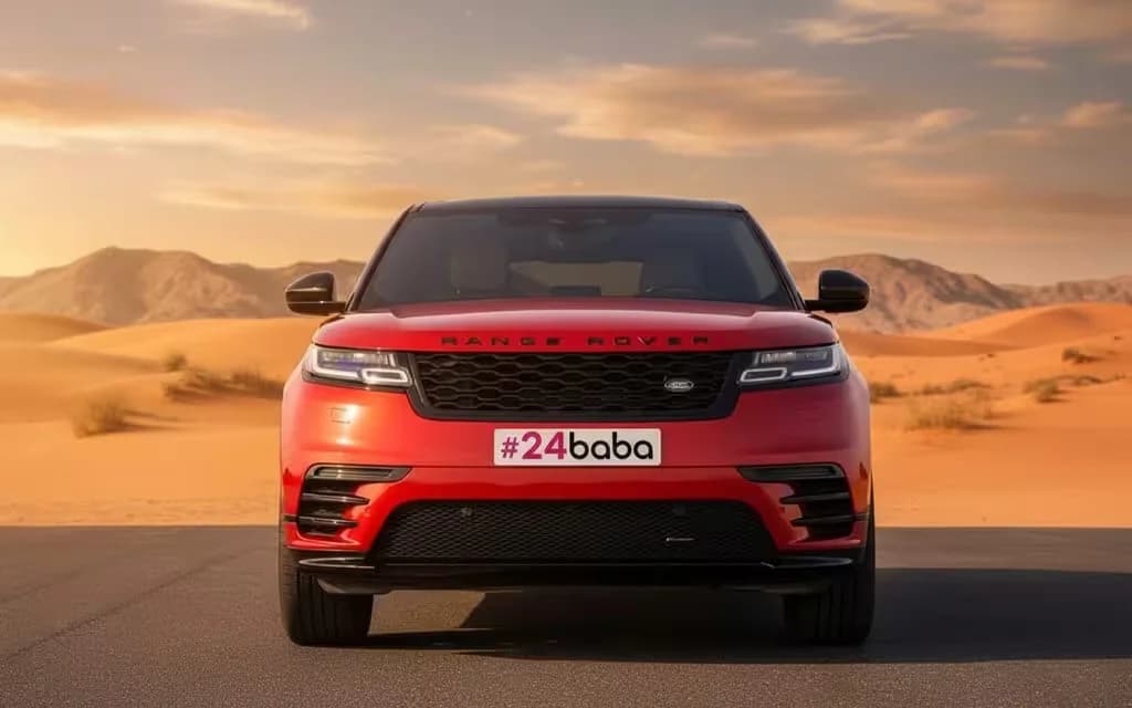 LandRover RangeRoverVelar 2023 Red front view with headlights – rental in Dubai