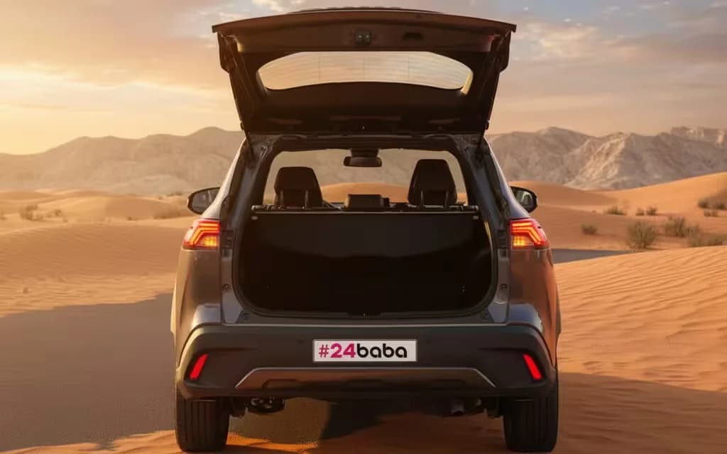 Toyota CorollaCross 2023 Grey rear view showing trunk – rental in Dubai