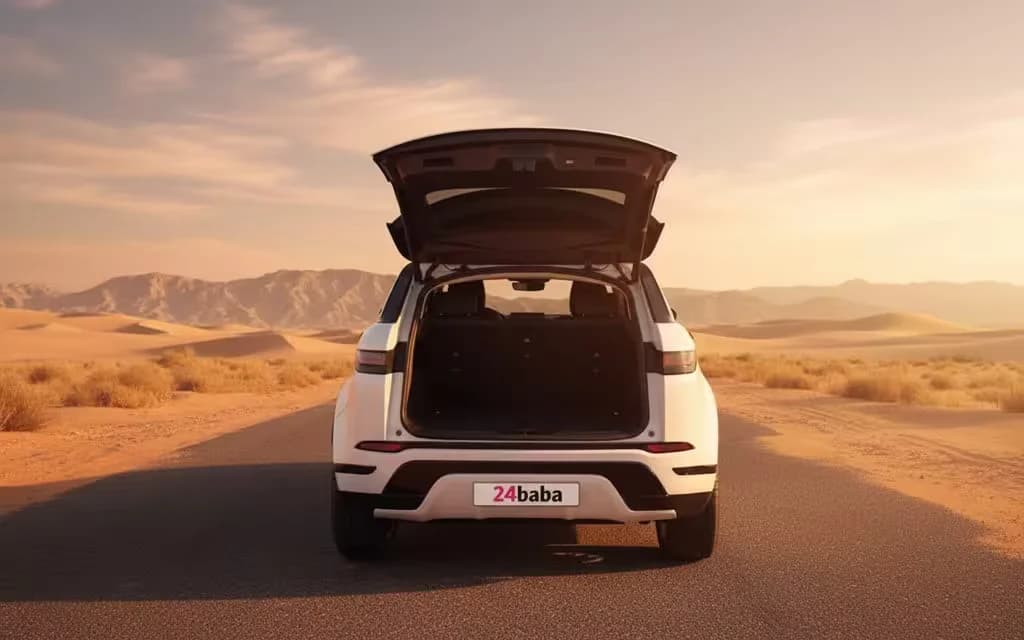 LandRover RangeRoverEvoque 202 White rear view showing taillights – rental in Dubai