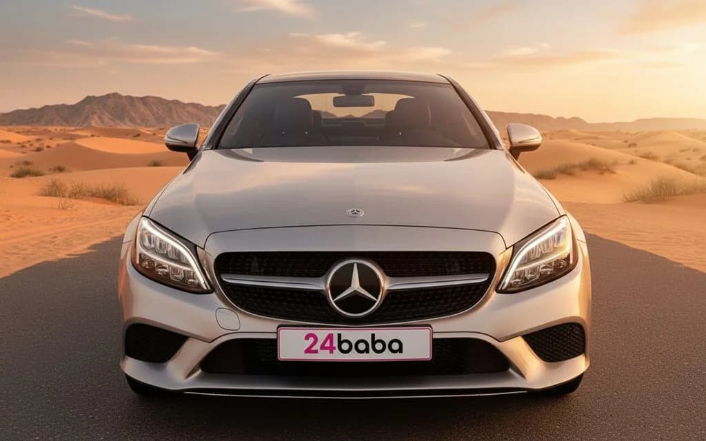 Mercedes C300 2020 Grey front view with headlights
