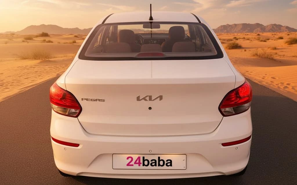 Kia Pegas 2024 White rear view showing taillights