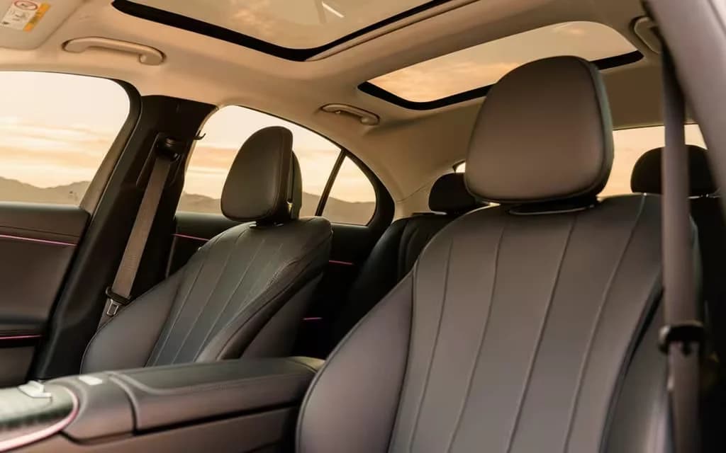 Mercedes E200 2025 leather seats and cabin – rental in Dubai