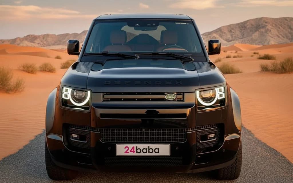 LandRover Defender 2024 Black front view with headlights