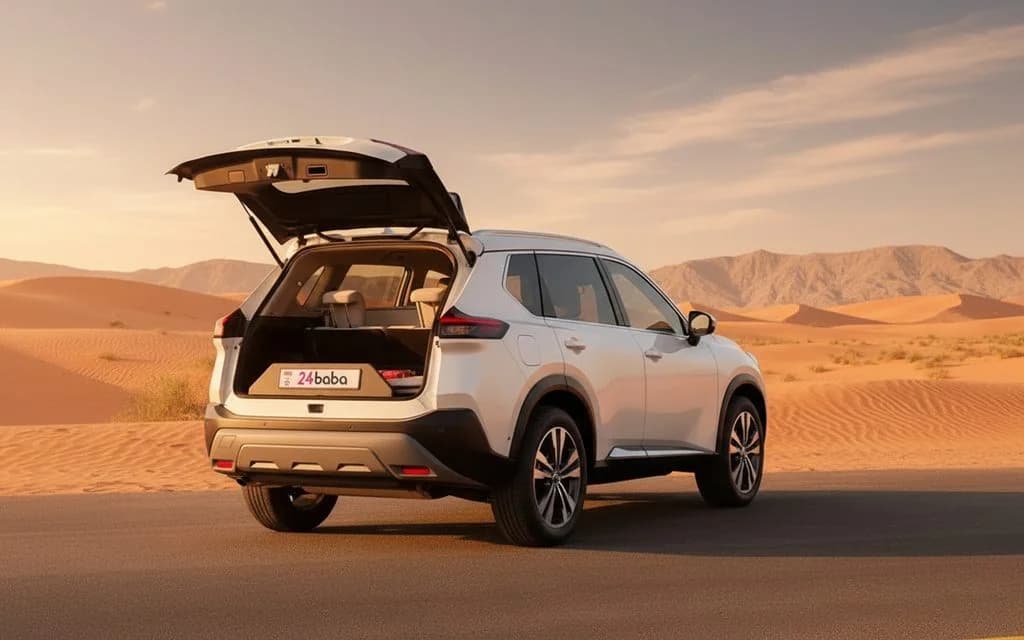 Nissan X Trail 2023 White rear view showing taillights – rental in Dubai