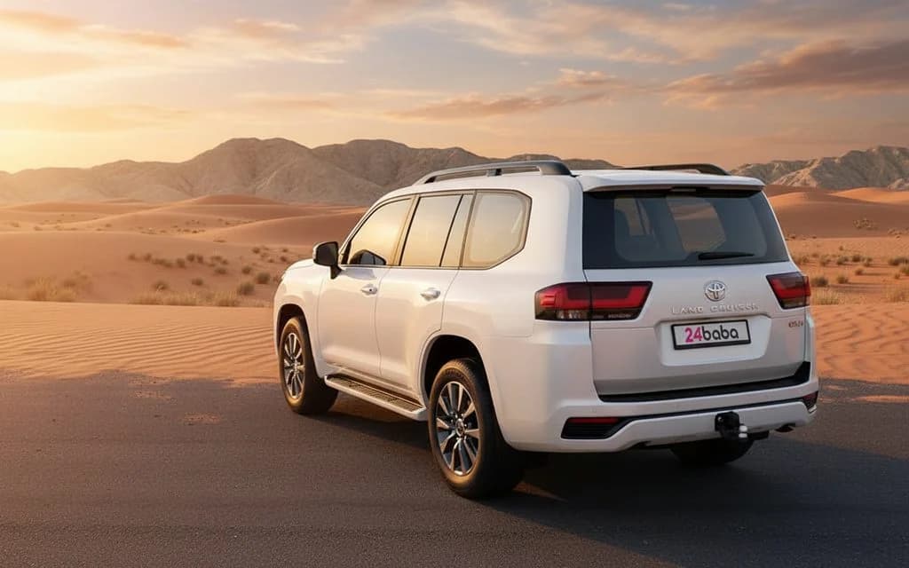 Toyota LandCruiser 2023 White rear view showing taillights – rental in Dubai