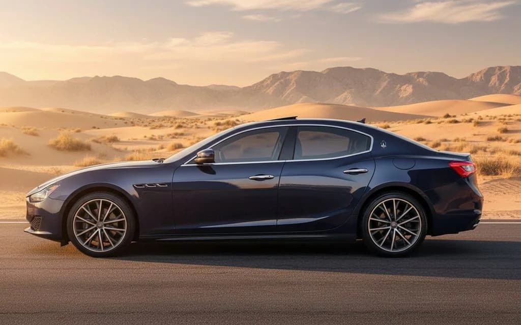 Maserati Ghibli 2020 Blue side profile – rental in Dubai