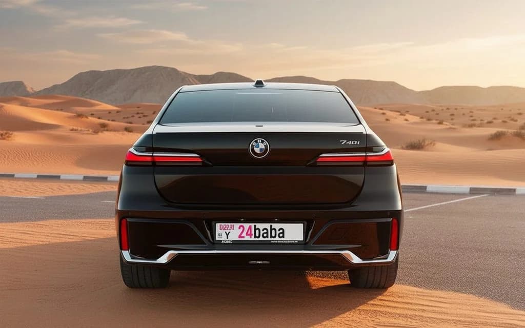 Bmw 740 2023 Black rear view showing taillights – rental in Dubai