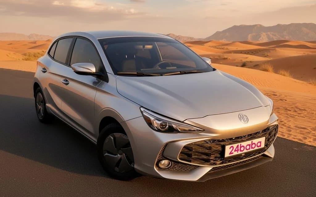 Mg 3 2024 Silver front view with headlights – rental in Dubai