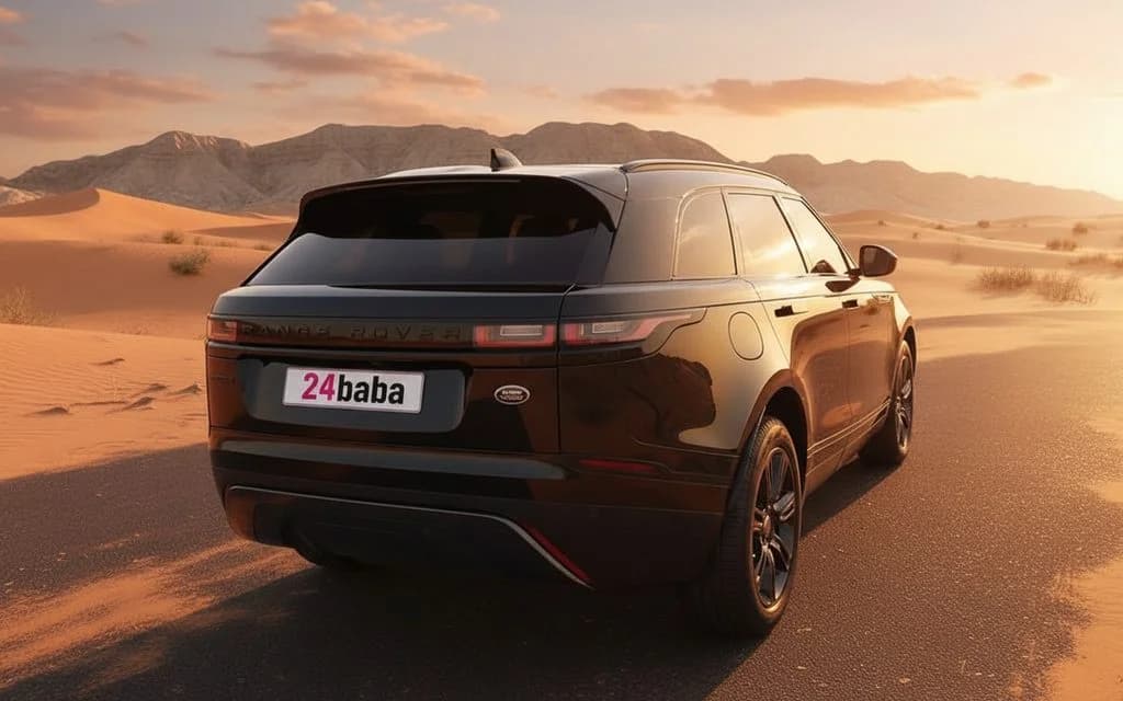 LandRover RangeRoverVelar 2023 Black rear view showing taillights – rental in Dubai