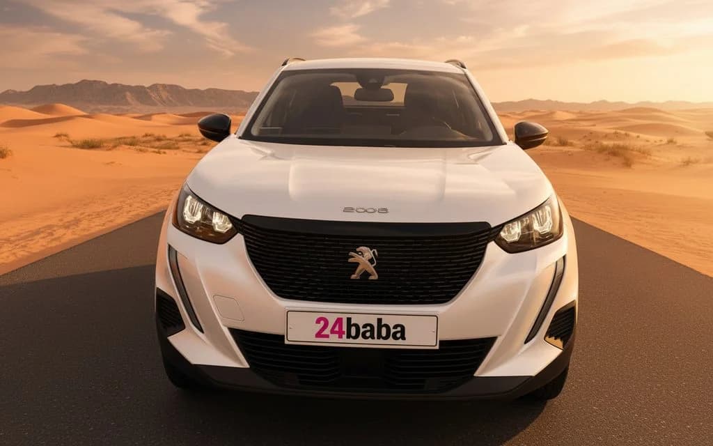 Peugeot 2008 2023 White front view with headlights – rental in Dubai