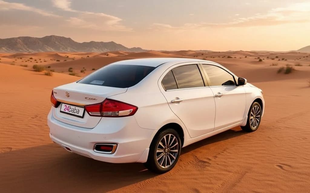 Suzuki Ciaz 2023 White rear view showing taillights – rental in Dubai