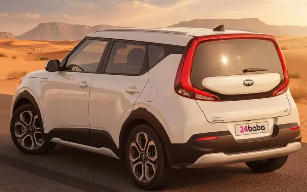 Kia Soul 2021 White rear view showing taillights – rental in Dubai