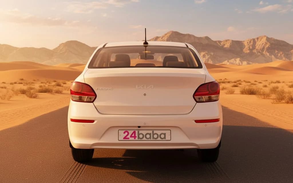Kia Pegas 2025 White rear view showing taillights