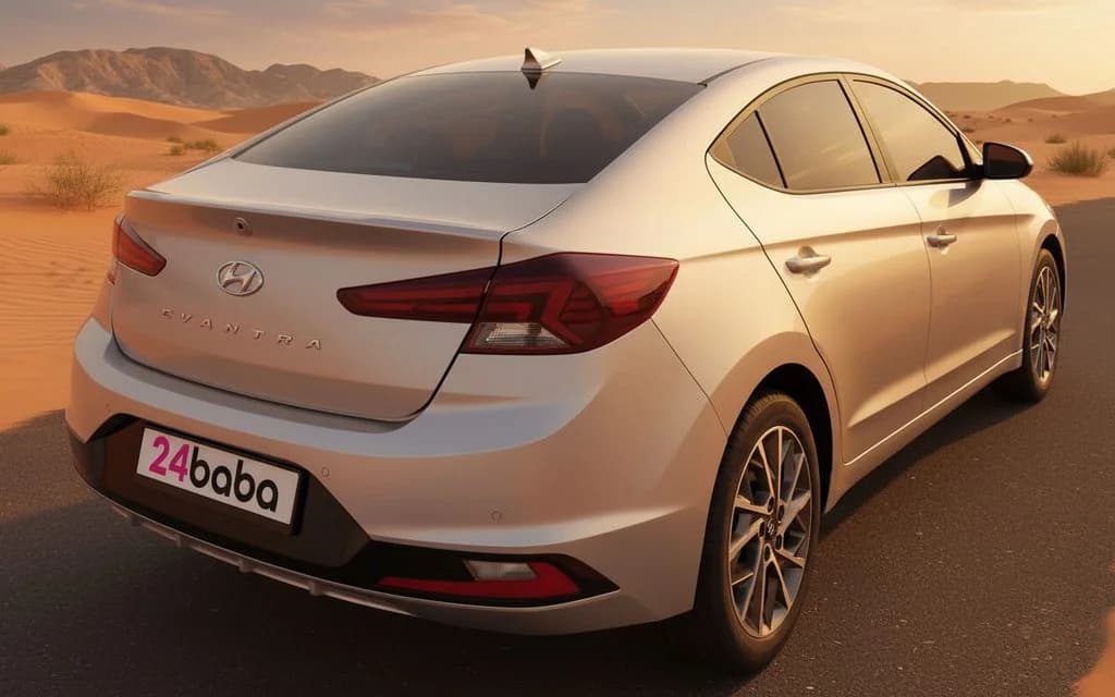 Hyundai Elantra 2020 Silver rear view showing taillights – rental in Dubai
