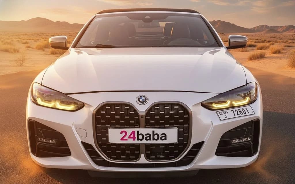 Bmw 440 2021 White front view with headlights – rental in Dubai