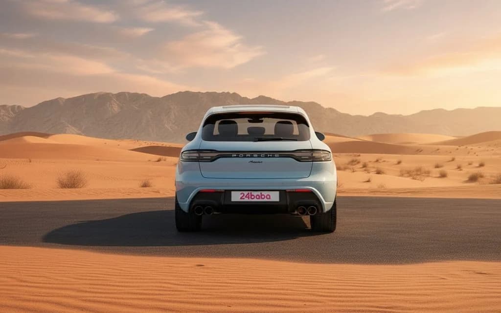 Porsche Macan 2023 Blue rear view showing taillights