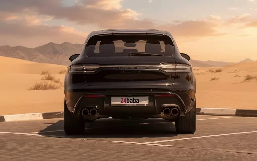 Porsche Macan 2023 Black rear view showing taillights – rental in Dubai