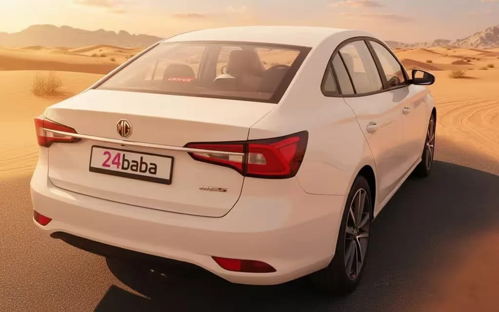 Mg 5 2024 White rear view showing taillights – rental in Dubai