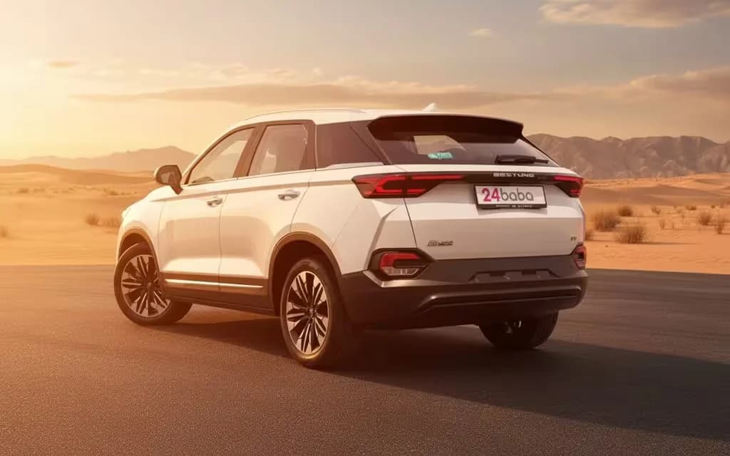 Bestune T77 2024 White rear view showing taillights – rental in Dubai