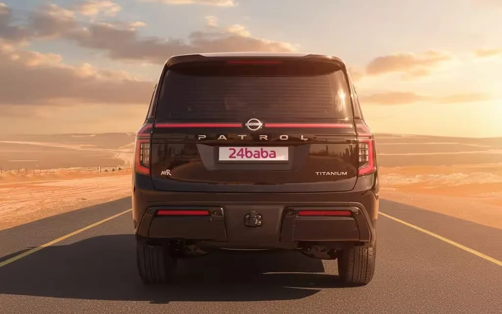 Nissan Patrol 2025 Black rear view showing taillights – rental in Dubai