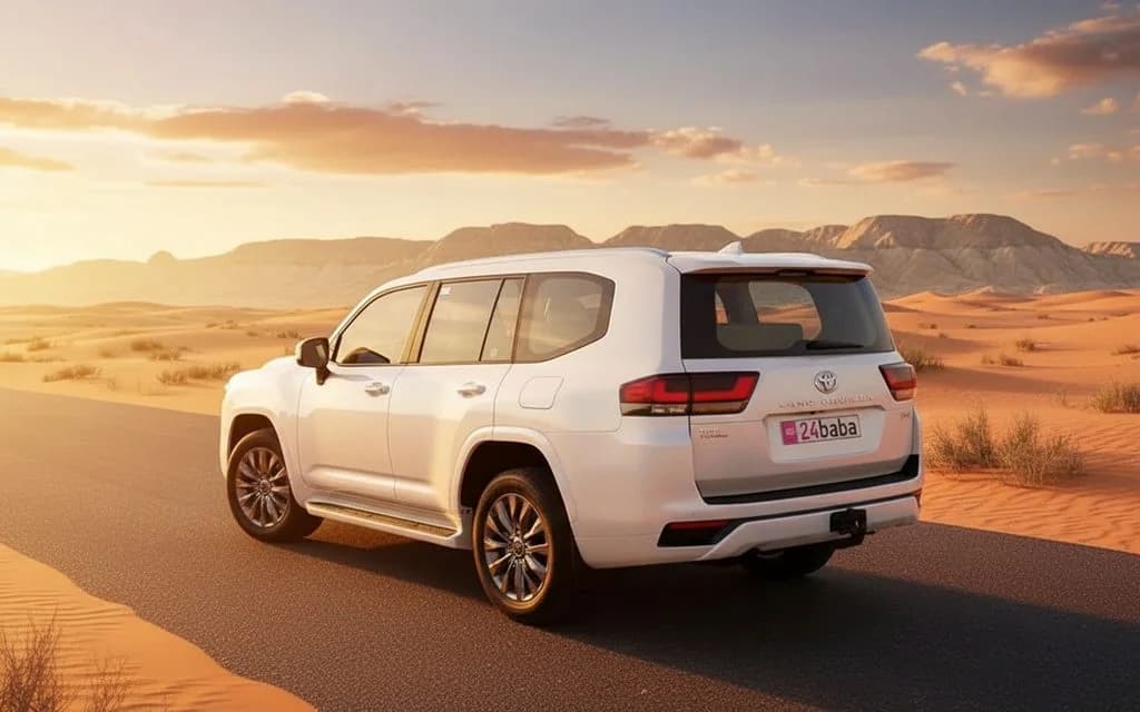 Toyota LandCruiser 2022 White rear view showing taillights – rental in Dubai
