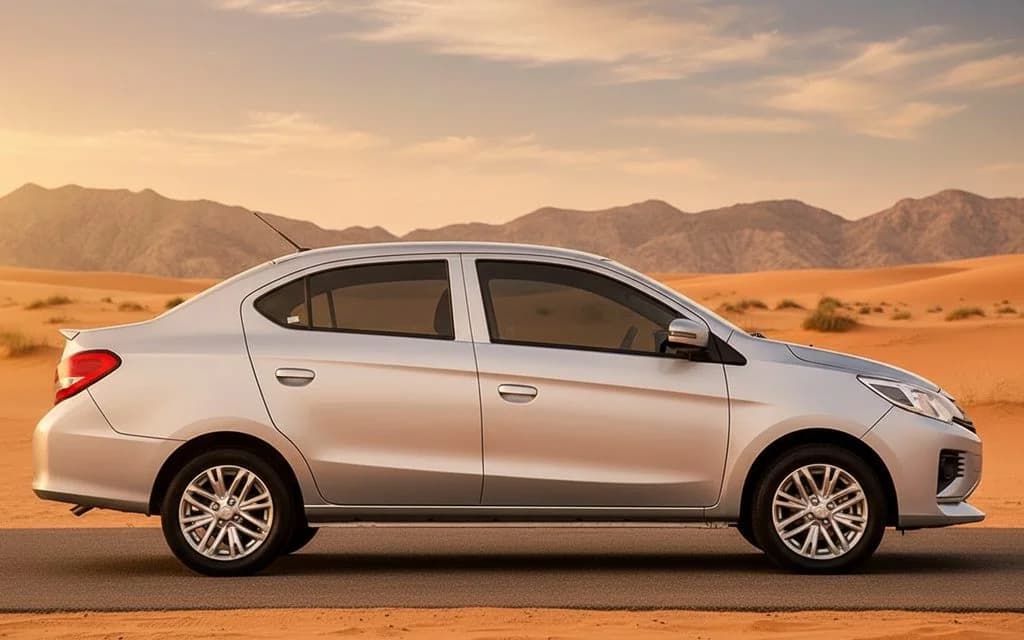 Mitsubishi Attrage 2024 Grey side profile – rental in Dubai