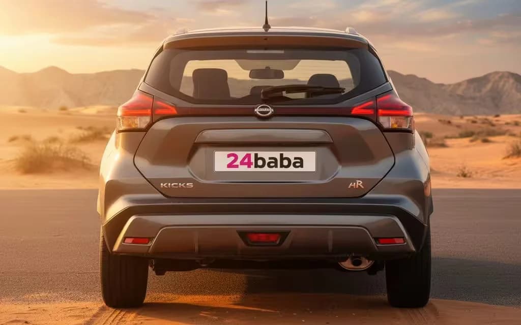 Nissan Kicks 2024 Grey rear view showing taillights – rental in Dubai