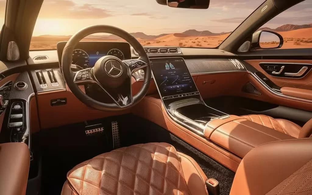Mercedes S450 2024 interior view showing trim – rental in Dubai