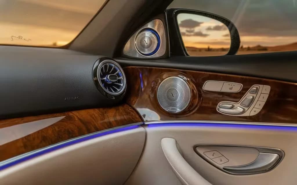 Mercedes E300 2025 interior view showing trim – rental in Dubai