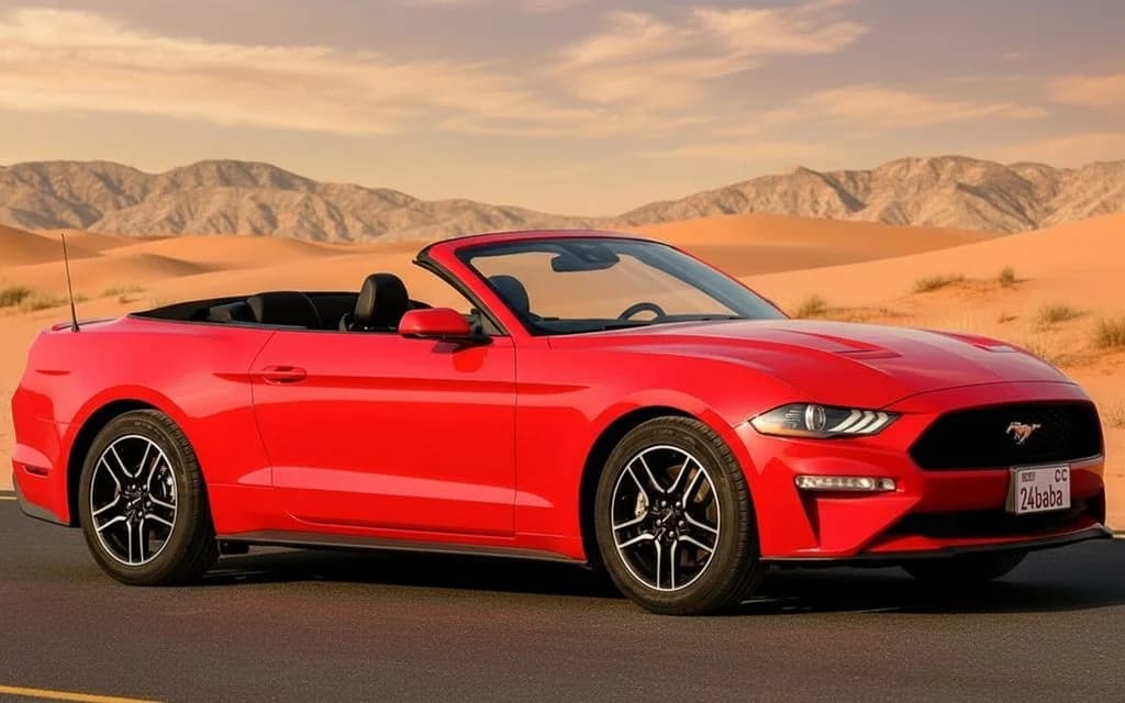 Ford Mustang 2021 Red side profile – rental in Dubai