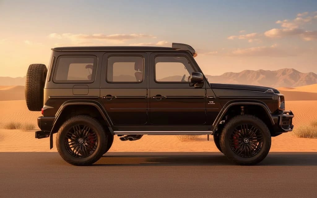 Mercedes G63 2022 Black side profile – rental in Dubai