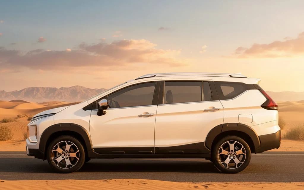 Mitsubishi Xpander 2023 White side profile – rental in Dubai