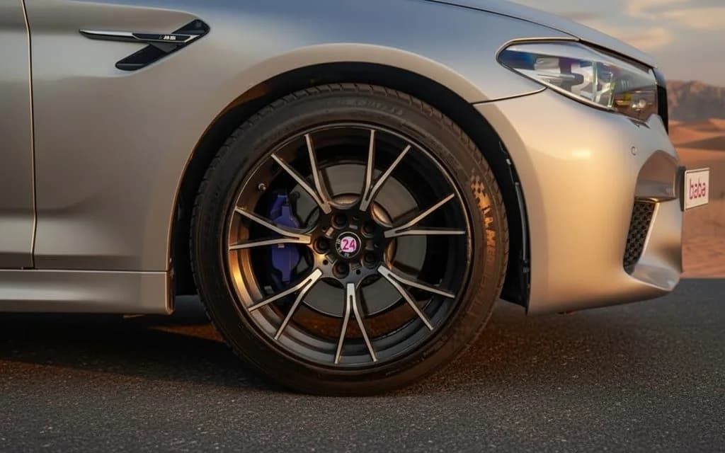 Bmw 530 2025 alloy wheel close up – rental in Dubai
