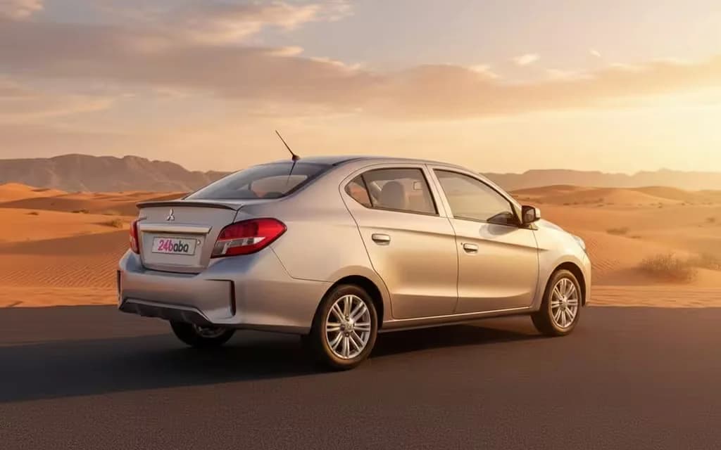 Mitsubishi Attrage 2024 Silver rear view showing taillights – rental in Dubai
