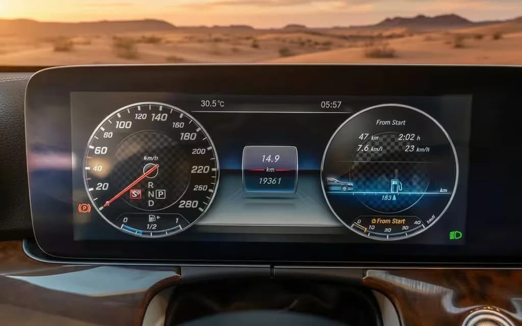 Mercedes E300 2025 interior view showing trim – rental in Dubai