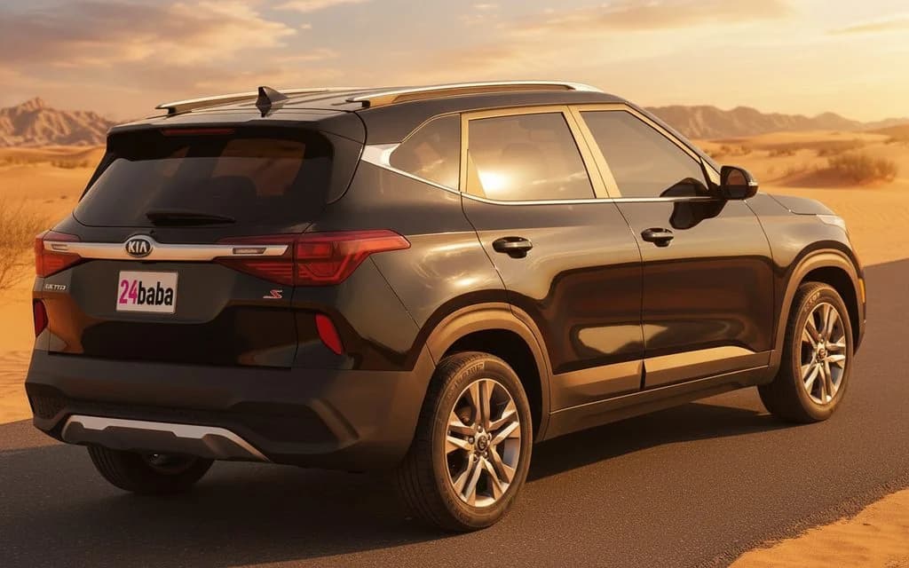 Kia Seltos 2021 Black rear view showing taillights – rental in Dubai