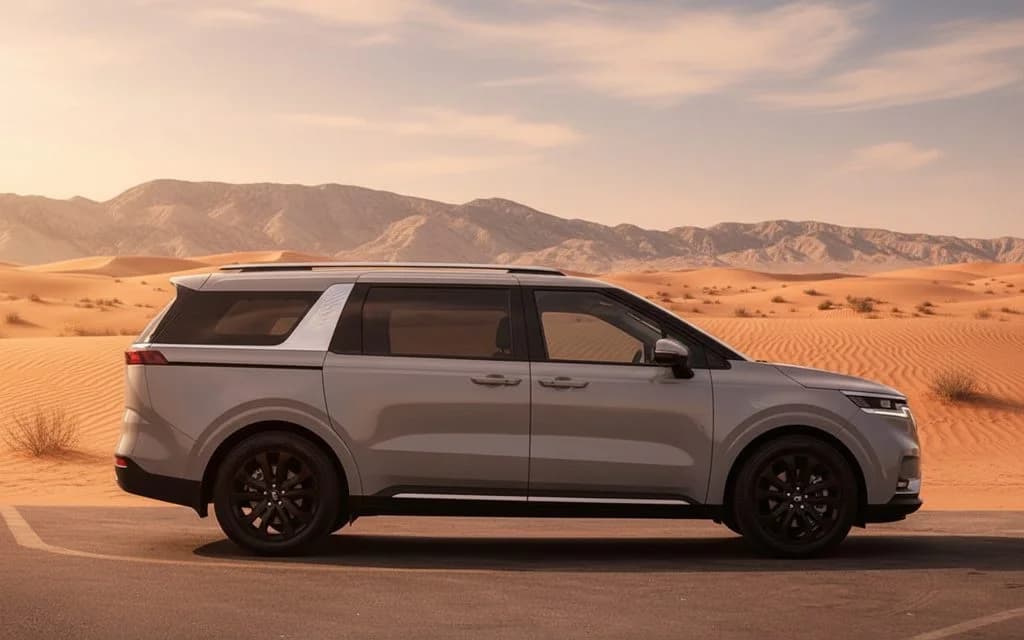Kia Carnival 2022 Silver side profile – rental in Dubai