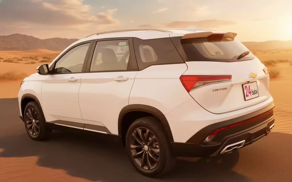 Chevrolet Captiva 2025 White rear view showing taillights – rental in Dubai