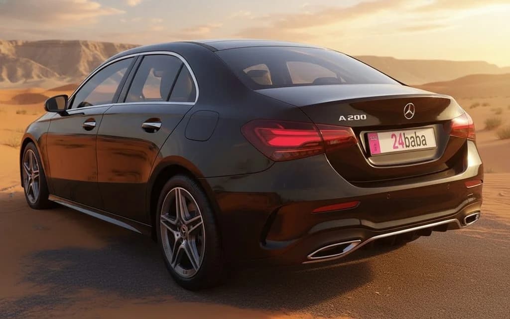 Mercedes A200 2024 Black rear view showing taillights
