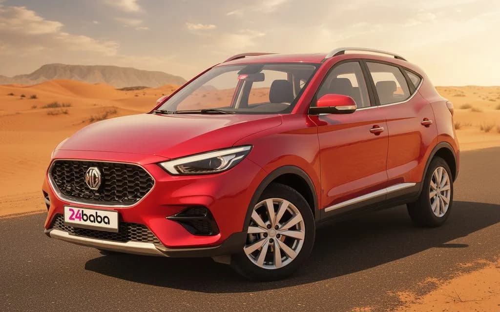 Mg Zs 2023 Red front view with headlights – rental in Dubai