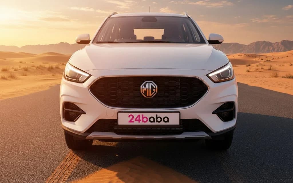 Mg Zs 2024 White front view with headlights – rental in Dubai