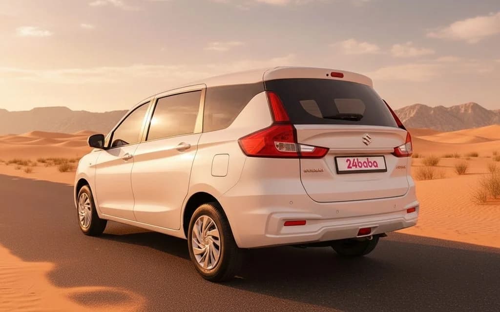 Suzuki Ertiga 2023 White rear view showing taillights – rental in Dubai