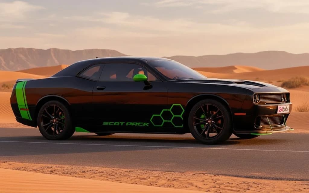 Dodge Challenger 2025 Black side profile – rental in Dubai